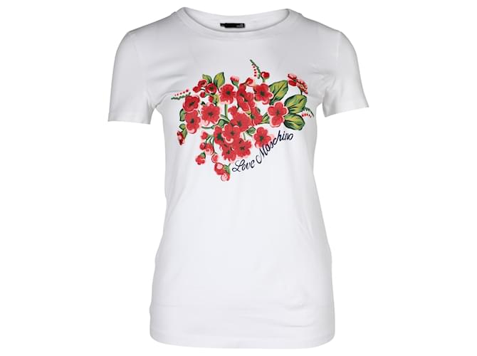Camiseta con logo floral de algodón blanco de Love Moschino  ref.1293858